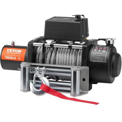 VEVOR Electric Winch, 18,000 lb Truck Trailer Jeep Winch, 12V DC 7/16 in x 85 ft Steel Cable Roller Fairlead Wireless & Wired Remote Control, IP55 Waterproof Towing for Off Road SUV Jeep Truck Trailer - size: 18000 lbs