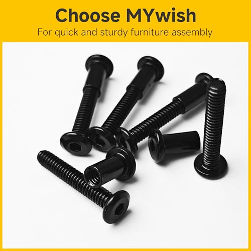 Mywish M8 x 16mm 20Set Flat Head Hex Socket Cap Screws Bolts with Barrel Nuts, 304 Stainless Steel Furniture Bolts Full Thread, Black Oxide & Hex Spanner - color: Black-M8+Nuts, size: 16mm