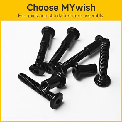 Mywish M8 x 16mm 20Set Flat Head Hex Socket Cap Screws Bolts with Barrel Nuts, 304 Stainless Steel Furniture Bolts Full Thread, Black Oxide & Hex Spanner - color: Black-M8+Nuts, size: 16mm