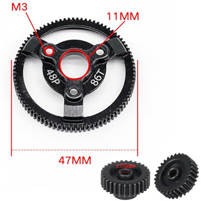 48P 86T Hardened Steel Spur Gear with 18T 19T 20T 21T Pinion, 3.175mm Bore - size: 86T-18T 19T 20T 21T