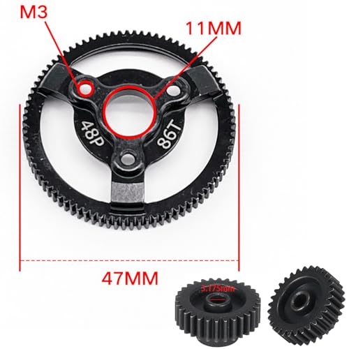 48P 86T Hardened Steel Spur Gear with 18T 19T 20T 21T Pinion, 3.175mm Bore - size: 86T-18T 19T 20T 21T
