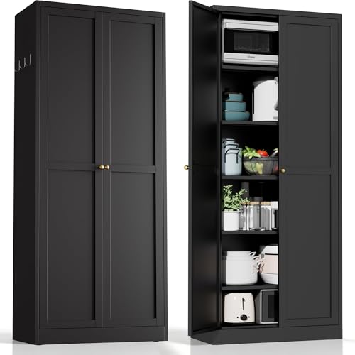 AQY Metal Pantry Cabinet, 72" Black Kitchen Storage Cabinet with Doors - color: Black, style: H72" - 2 Doors Hooks & Vents