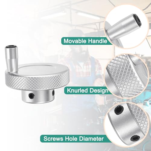 HARFINGTON Aluminum Alloy Handwheel 50mm OD 10mm Bore Lathe Hand Wheel with Rotate Handle Aluminum Milling Machine Handle with Wrench and 2pcs Screws for Milling Machine Lathe, Silver Tone - size: 50mm x 10mm