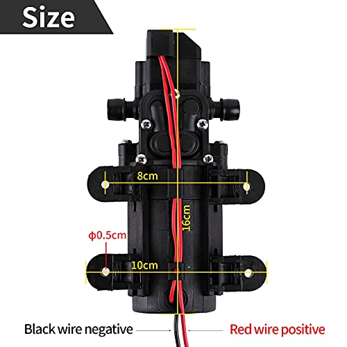 12V DC Fresh Water Pump with 2 Hose Clamps,Self Priming Sprayer Pump with Pressure Switch,12 Volt High Pressure Pump Diaphragms,4.5 L/Min 1.2 GPM 85 PSI Adjustable for Spray,Marine,Lawn