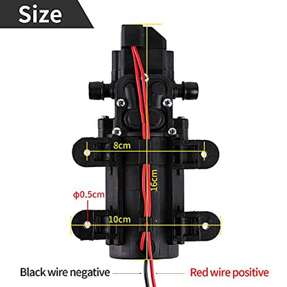12V DC Fresh Water Pump with 2 Hose Clamps,Self Priming Sprayer Pump with Pressure Switch,12 Volt High Pressure Pump Diaphragms,4.5 L/Min 1.2 GPM 85 PSI Adjustable for Spray,Marine,Lawn