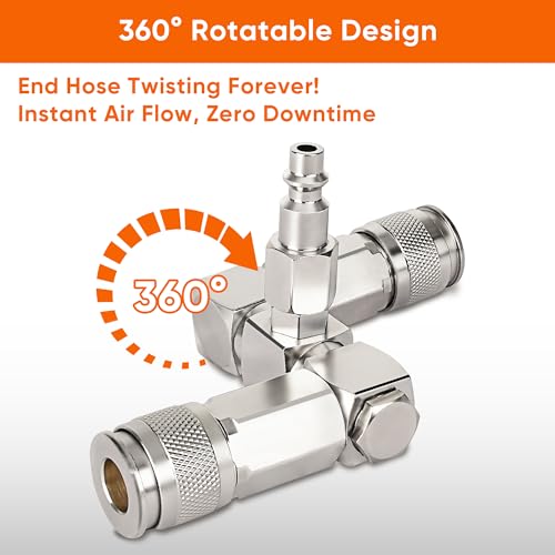 FIXSMITH Air Hose Connector- 2 Way Air Hose Splitter,1/4 In NPT, Air Compressor Accessories Fittings, Swivel 360 Degrees Connectors. - style: Air Hose Splitter-1 Pack