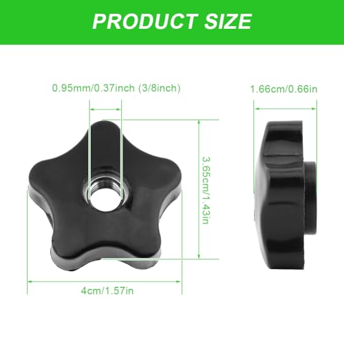 4PCS T-Track Knobs, 3/8 Inch 16 Through-Hole knobs, Five-Star Thru Threaded Knob Nuts, Star Shape Knurled Clamping Nuts for Sawing Machine, Drilling Machine, Plastic Screw-On Type(Black)