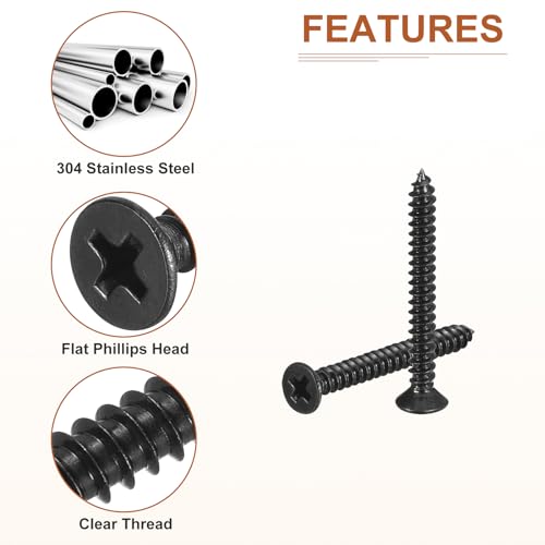 DTGN 100Pcs 4"x1" Flat Head Wood Screws, Self Tapping Screws Black - color: Black, size: #4x1"