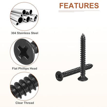 DTGN 100Pcs 4"x1" Flat Head Wood Screws, Self Tapping Screws Black - color: Black, size: #4x1"