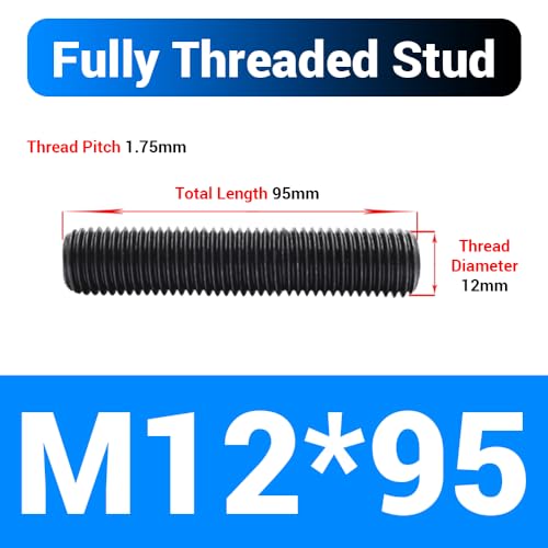 10pcs M12*95mm Fully Threaded Stud, Grade 10.9 Carbon Steel Black Oxide Finish Long Threaded Rod Bar for Furniture Industrial Maintenance Connection Fasteners - size: M12*95-10PCS
