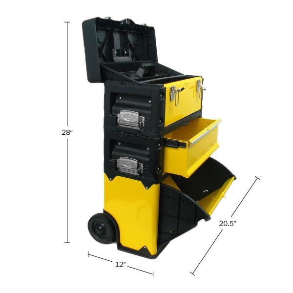 Stalwart 3-in-1 Portable Tool Box on Wheels, Yellow/Black, 20.5x12x28-Inch - style: 3-in-1