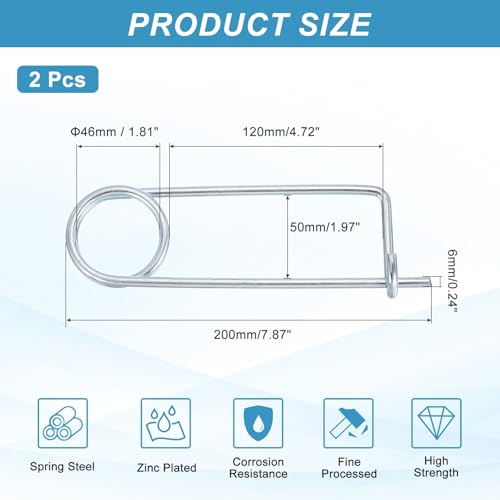 MECCANIXITY 2pcs Steel Brooch Cotter Pins, 0.24x7.87 Inch (6x200mm) Brooch Shape Cotter Safety Spring Pin, Quick Locking Fastener for Garden, Farm, Lawn, Rectangle - size: M6x200mm