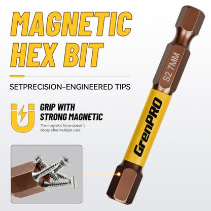 GRENPRO 2.5" Allen Wrench Drill Bit Set, 21-Piece Metric & SAE Hex Bits Set - color: Yellow
