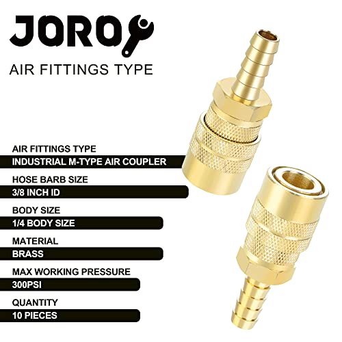 Air Coupler with 3/8 Hose Barb, Industrial M-Type, 1/4 Inch Body Size, Brass Material, 10 Pieces Air Compressor Hose Fittings - size: 10PC 3/8 HOSE BARB