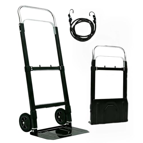 Convertible Hand Truck, Folding Hand Cart with Wheels and Adjustable Handle, Moving Dolly Cart with Bungee Cords for Boxes, Luggage, Home and Office - color: Black
