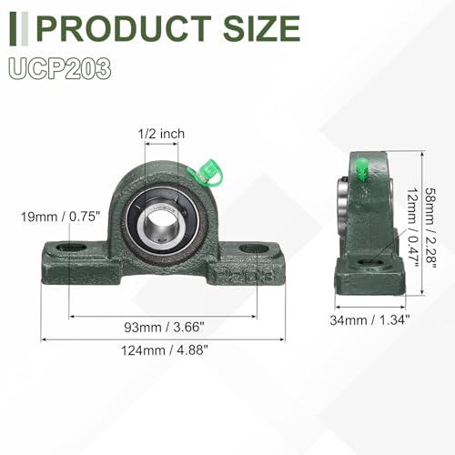 uxcell UCP203 Pillow Block Bearings 17mm Bore Self Alignment Solid Cast - size: UCP203 (Bore 17mm)