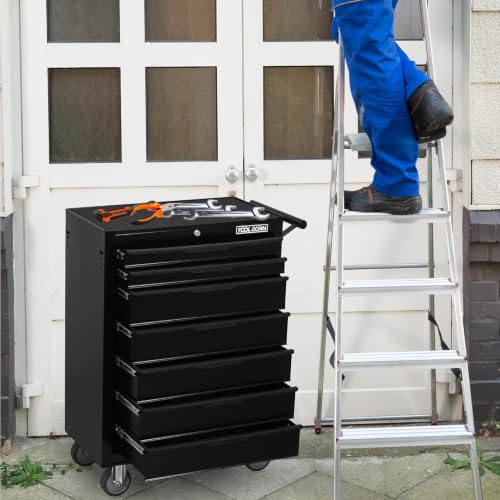 Rolling Tool Chest with Wheels, 7 Drawers Tool Storage Cabinet - color: Black