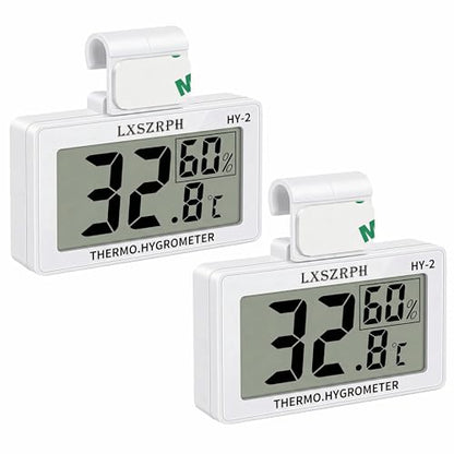 Reptile Hygrometer Thermometer, Digital Amphibian Hygrometer Thermometer with Hook, Temperature Humidity Meter Gauge for Reptile Tanks, Terrariums, Vivarium, LCD Display (2 Packs) - size: 2 packs