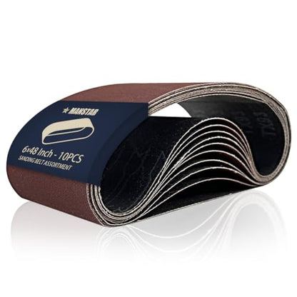 10 Pcs 6 x 48 Inch Assorted Aluminum Oxide Sanding Belt,80/120/150/240/400 Grit - size: 6x48(10pcs)