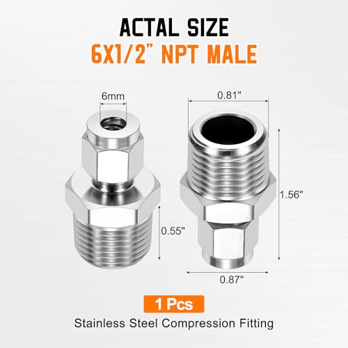 6mm OD Compression x 1/2" NPT Male Union Coupling Connector - size: 1/4"OD Compression x 1/2" NPT Male