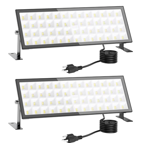 2pack Shop Lights,160w 21000lm Led Shop Light,Plug In Garage Lighting,Ip66 Waterproof Work Lights For Workshop,4.92ft Power Cord And On/Off Switch,6500k Super Bright Outdoor Flood Light For Warehouse