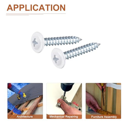 uxcell 50Pcs #8x1 Phillips Head Self Tapping Screws, Carbon Steel Flat Head High Strength Quick Tapping Screws Wood Screw for Wood, Metal, Plastic, White - size: #8x1