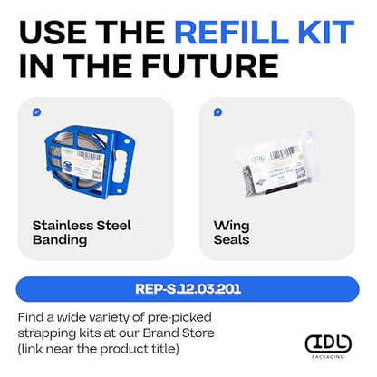 IDL Packaging 1/2" Stainless Steel 201 Banding Kit – Heavy-Duty Banding Tool + 1/2" x 0.03" x 100' Stainless Steel 201 Banding Coil + 100 Stainless Steel Wing Seals - size: 1/2" x 0.03" x 100', style: SS 201 + Seals