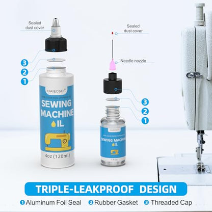 4oz&1oz Sewing Machine Oil and Cleaning Kit with Applicator & Brush - size: 4oz+1oz