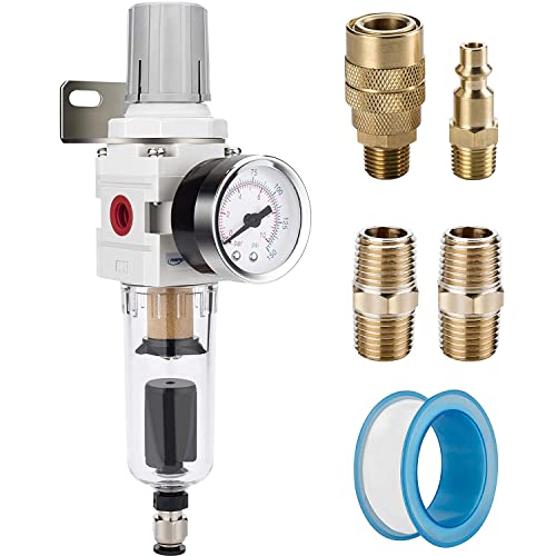 NANPU 1/4" NPT Air Compressor Filter & Pressure Regulator Combo, Auto Drain - size: 1/4" NPT, style: Auto Drain, Metal Coupler&Plug