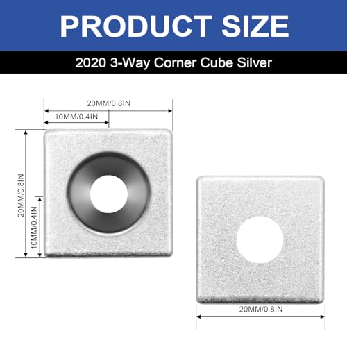 12pcs 2020 3-Way Corner Cube 2020 Extrusion Hardware Silver - color: Silver, size: 20-Corner Cube