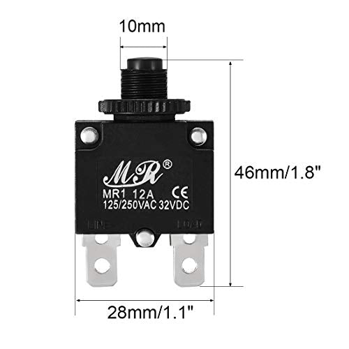 uxcell 2Pcs Thermal Overload Protector AC 125/250V 12A Push Button Reset Circuit Breaker