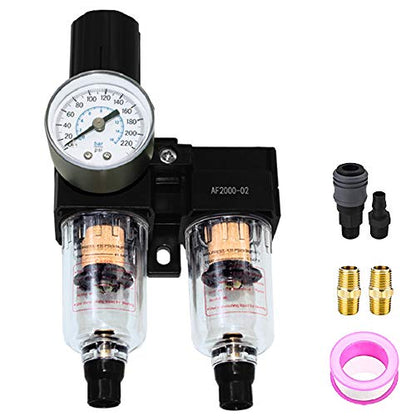 Beduan Semi-Auto Drain Pneumatic Air Filter Pressure Regulator 1/4 Inch NPT Dryer Compressor kit with Gauge