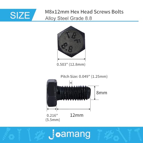 M8 x 12mm 20Pcs Hex Head Screws Bolts, M8 x 1.25 Bolt, 8.8 Grade Alloy Steel, Hexagon Head Screws, Black Oxide Finish, Metric Full Machine Thread - size: M8 x 12 mm(20PCS)