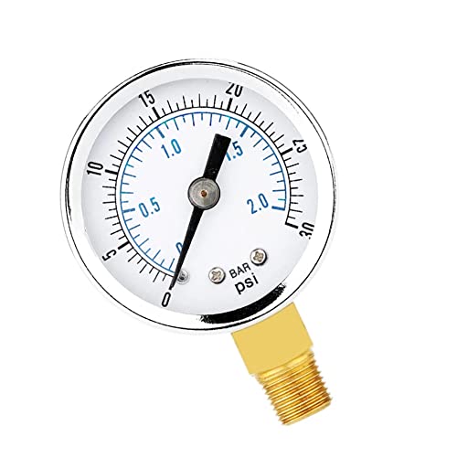 1/4" NPT 30Psi Steel Economical All Purpose Pressure Gauge with Brass Internals 2" Dial Display Bottom Mount - size: 0-30Psi (dry), style: Lower Mount-1/4"NPT