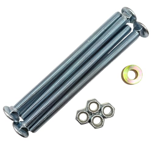 1/2"-13 x 8 Grade 5 Carriage Bolts (4-Pack) – Heavy-Duty Coarse Thread Bolts with Washers and Nylon Lock Nuts – Round Head Square Neck SAE J429 Zinc Clear Finish