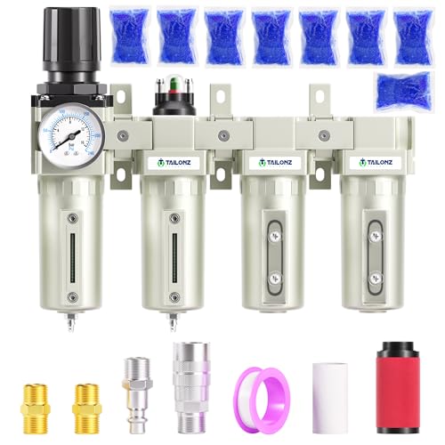 TAILONZ 1/2"NPT 4-Stage Compressed Air Dryer System Manual Drain - color: 4 Stage(2filter+2dryer), size: 1/2" NPT/Munual Drainage
