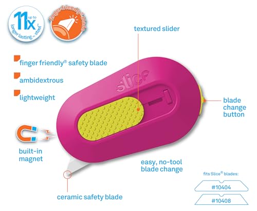 Slice Mini Box Cutter | Manual Retracting | Safe Ceramic Box Cutter Lasting 11x Longer than Metal | Box Opener | 2 Pack | Fuchsia - color: Fuchsia, size: 2 Pack
