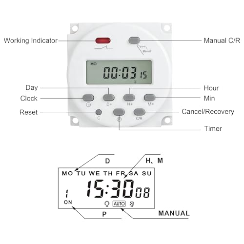 Timer Switch, DC/AC 12V 16Amp, Programmable Timer Time Relay Switch - size: AC/DC 12V