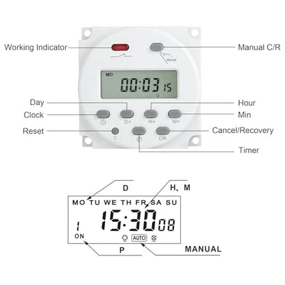 Timer Switch, DC/AC 12V 16Amp, Programmable Timer Time Relay Switch - size: AC/DC 12V