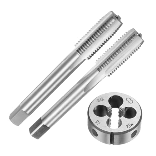 uxcell 3pcs Metric Hand Tap and Die Set, M12 x 1.5 Taper/Plug Thread Taps & Round Die, Hand Threading Tapping Tool Kit for Thread Repair - size: M12 x 1.5