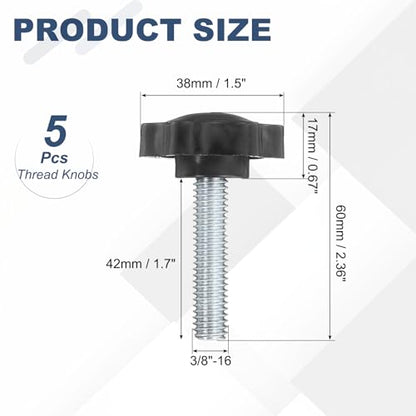 uxcell 5Pcs 3/8"-16 Star Knobs 1.7" Threaded Stud Male Clamping Knob - size: 3/8"-16, 1.7"