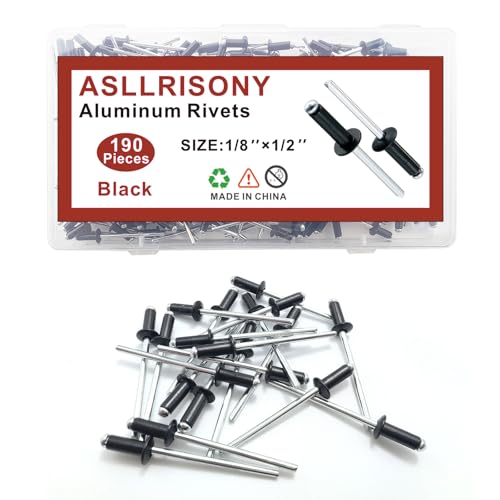 190pcs Black 1/8-1/2 Inches Aluminum Blind Rivets, 3.2-12.7 mm Pop Rivets, Aluminum Grip and Steel Mandrel - color: Black, size: 1/8-1/2 Inches
