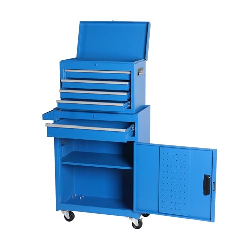5-Drawer Rolling Tool Chest with Detachable Top Toolbox - color: Blue, style: 5 drawer-detachable