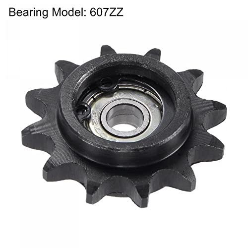 uxcell Chain Idler Sprocket, 7mm Bore 3/8" Pitch 12 Tooth Tensioner, Black Oxide Finish C45 Carbon Steel with Insert Single Bearing for ISO 06B Chains - size: 7mm