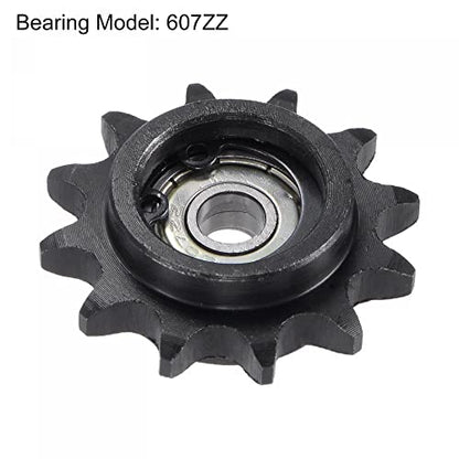 uxcell Chain Idler Sprocket, 7mm Bore 3/8" Pitch 12 Tooth Tensioner, Black Oxide Finish C45 Carbon Steel with Insert Single Bearing for ISO 06B Chains - size: 7mm