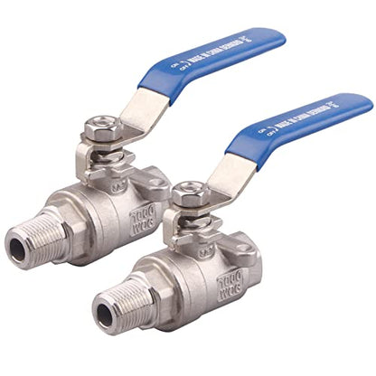 DERNORD 2 Pack Full Port Ball Valve 3/8 Inch - Male x Female Stainless Steel 304 Heavy Duty for Water, Oil, and Gas, 1000WOG - size: 3/8 Inch NPT, style: Pack of 2