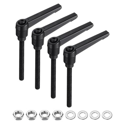 uxcell 4pcs Lever Adjustable Handles M6 x 50mm Metric Male Thread with Nuts Washers, Level Clamping Handle Set Hand Stud Knobs Rotating Screw Handles Bolts with Locking Lever, Black - size: M6 x 50mm