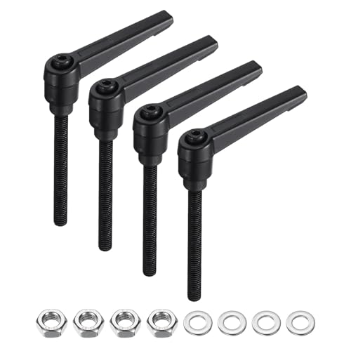 uxcell 4pcs Lever Adjustable Handles M6 x 50mm Metric Male Thread with Nuts Washers, Level Clamping Handle Set Hand Stud Knobs Rotating Screw Handles Bolts with Locking Lever, Black - size: M6 x 50mm