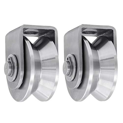 2Pack Pulley Block V Heavy Duty Single Wheel Pulley Block Duplex Bearing 304 Stainless Steel Grooved Wheel Smooth Loading 880lb/400 Kg for Material Handling and Moving Gym - size: 54mm V type*2