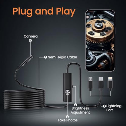 Endoscope Camera with Light, 1920P HD Borescope with Dimmable LED